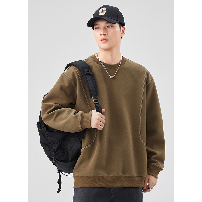 男士春秋明線圓領寬鬆套頭衛衣