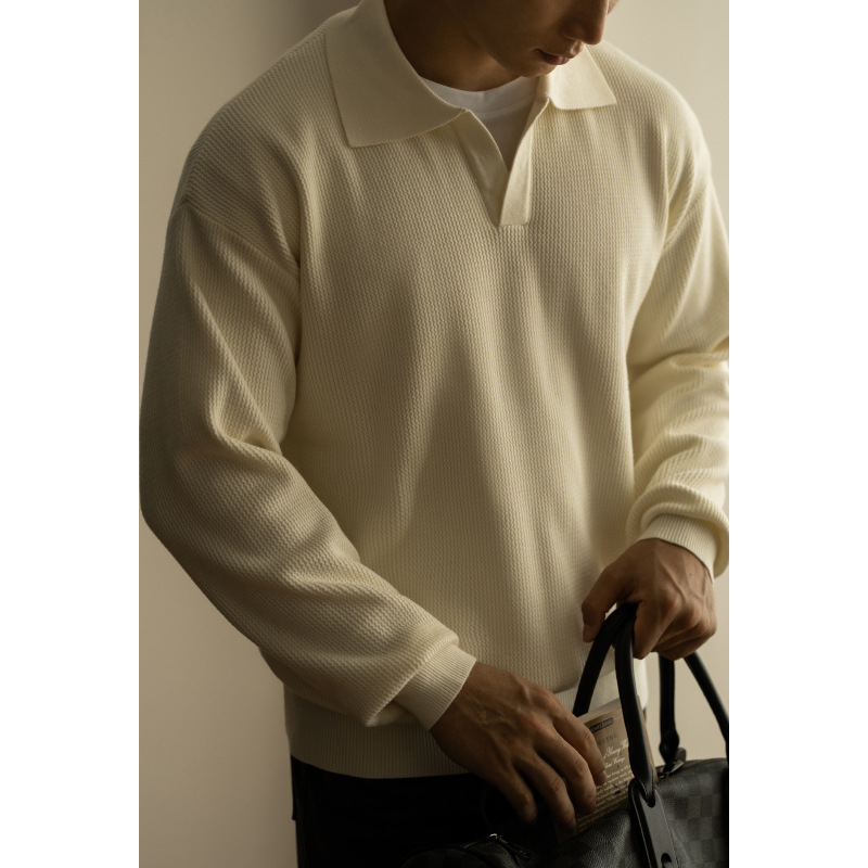 秋季V領針織套頭毛衣