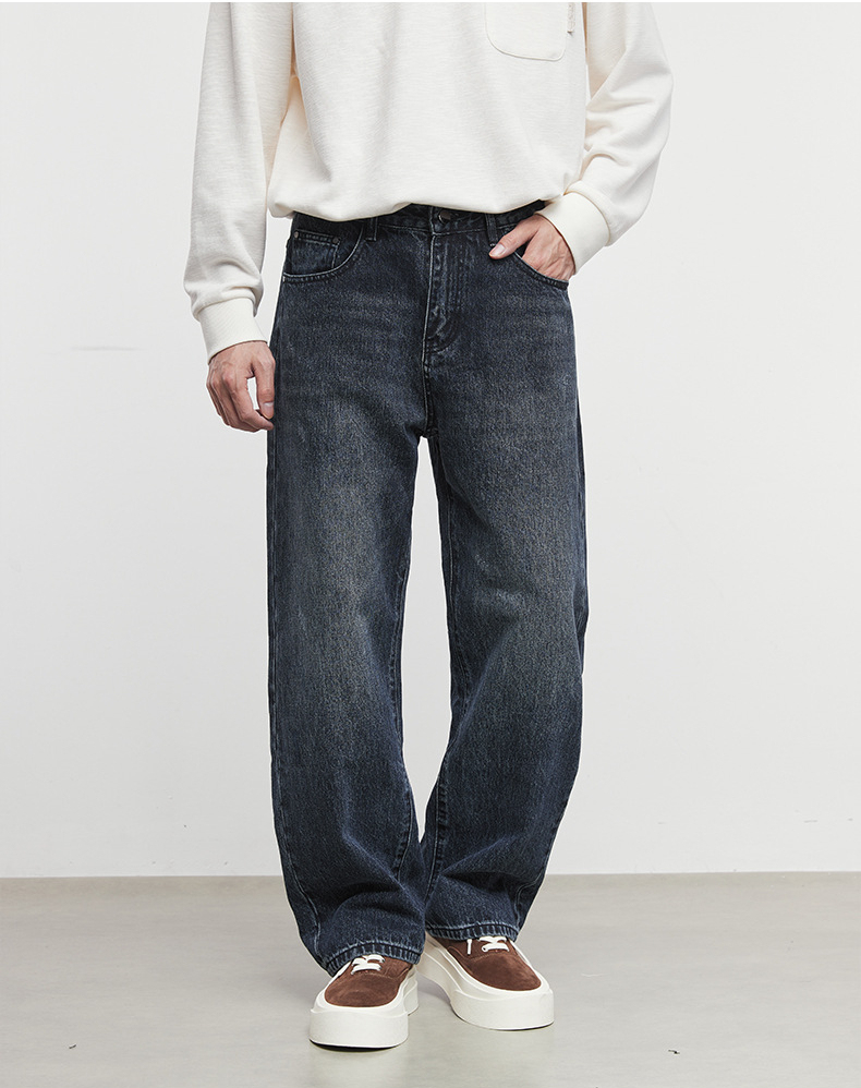 男士秋冬做舊直筒牛仔褲