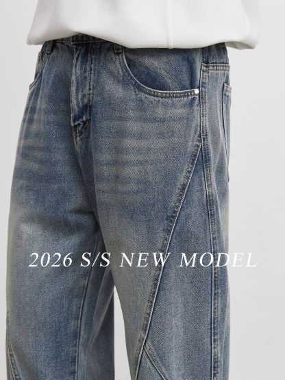 美式潮流復古水洗彎刀牛仔褲