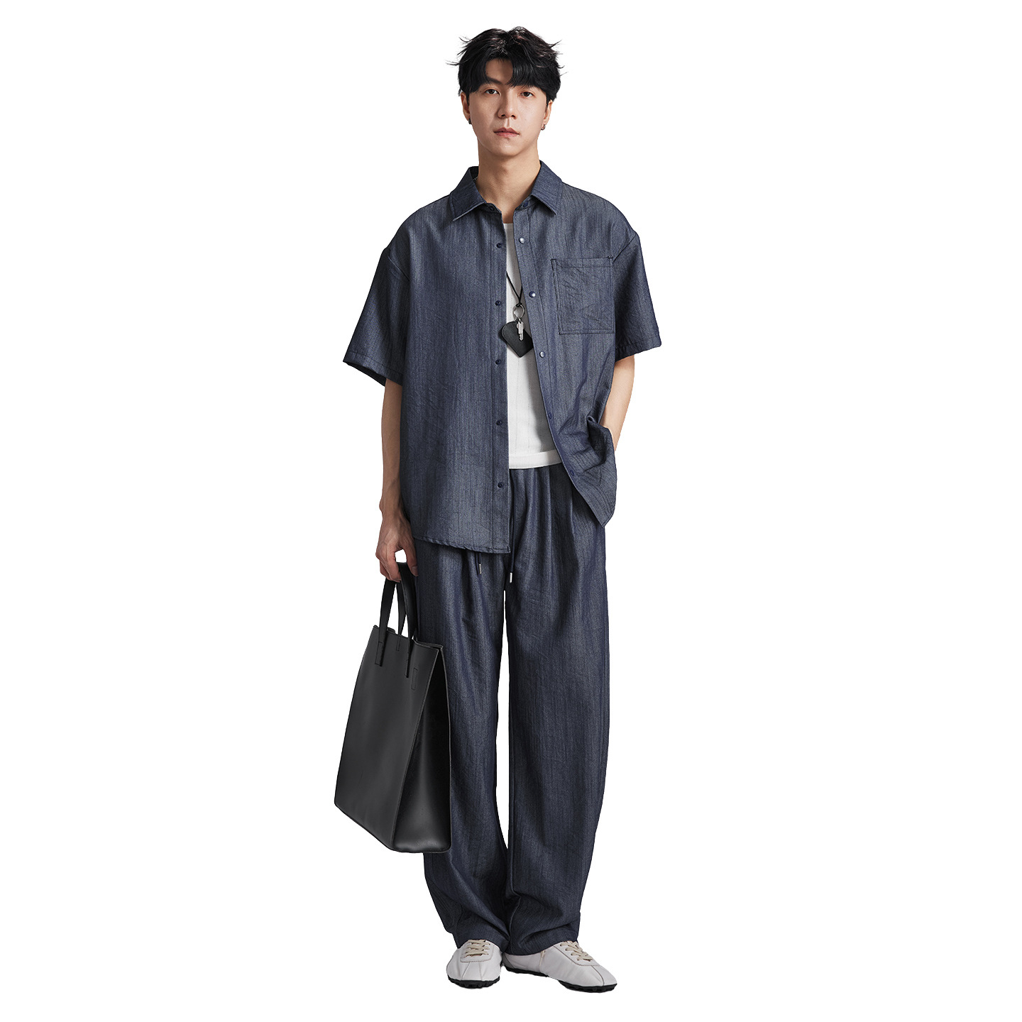 輕熟仿牛仔襯衫套裝