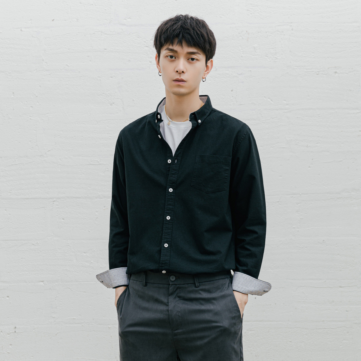 男士春秋牛津紡長袖襯衫