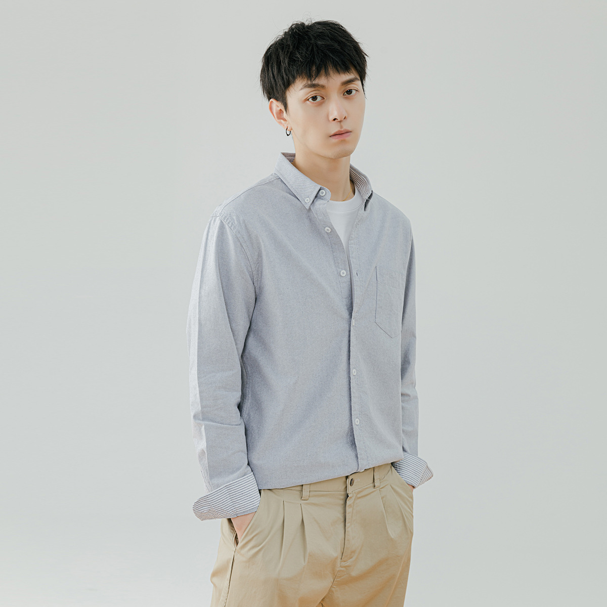 男士春秋牛津紡長袖襯衫