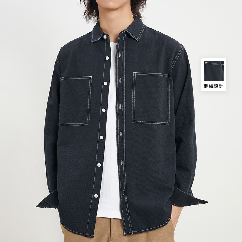 男士春季40支純棉長袖襯衫明顯設計