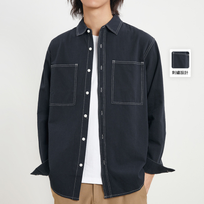 男士春季40支純棉長袖襯衫明顯設計