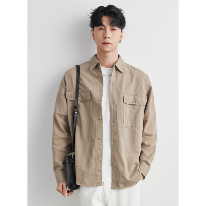 男士春秋美式純棉襯衫夾克