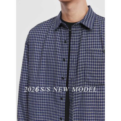 格紋敘法式青春翻領襯衫