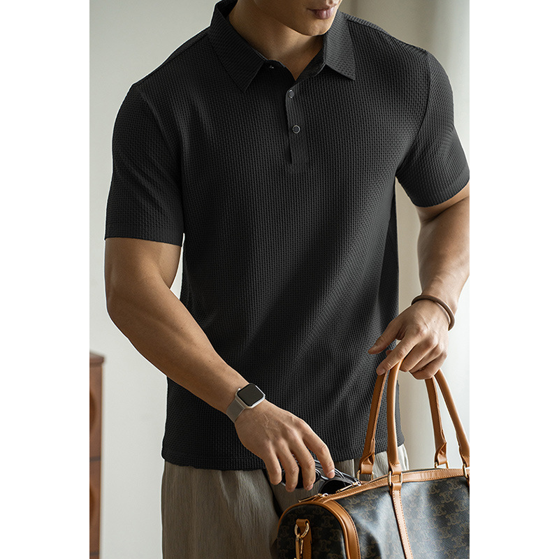 零壓感無痕冰絲提花商務休閒POLO衫