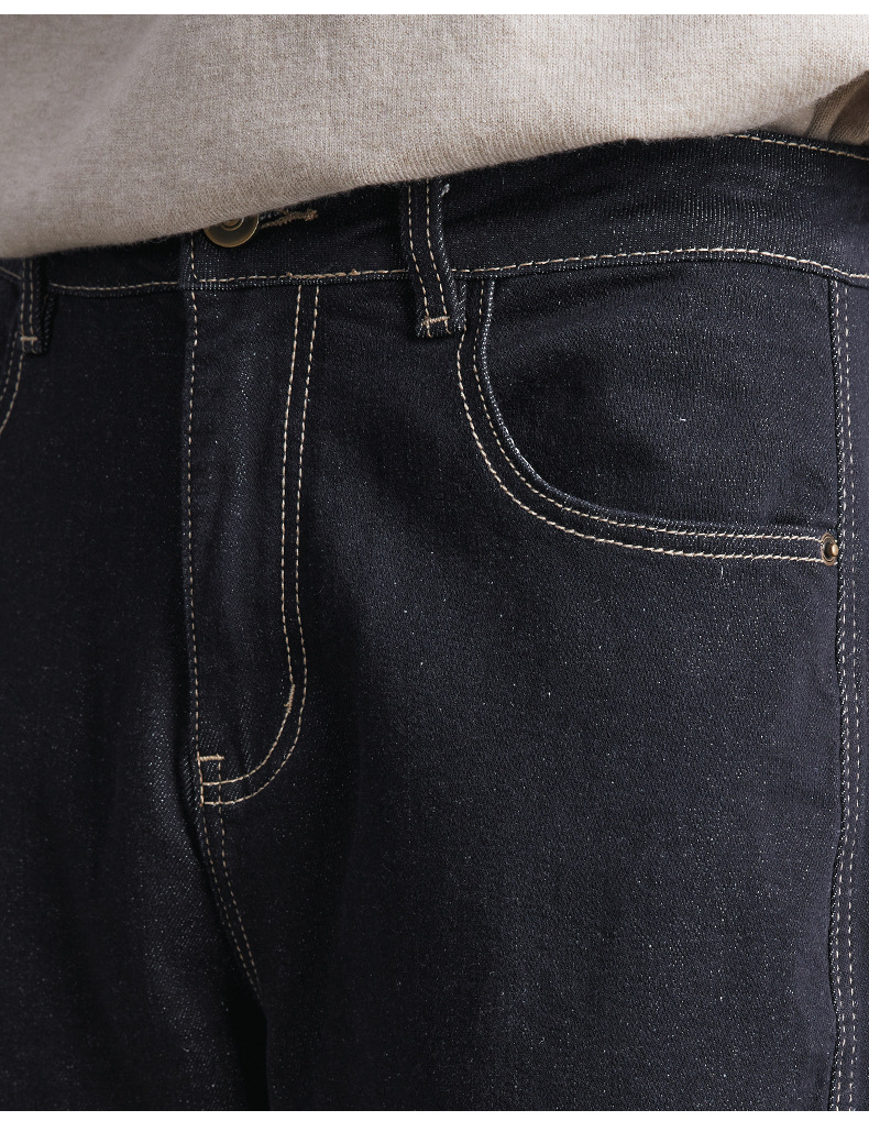 男士春秋水洗可加絨寬鬆牛仔褲