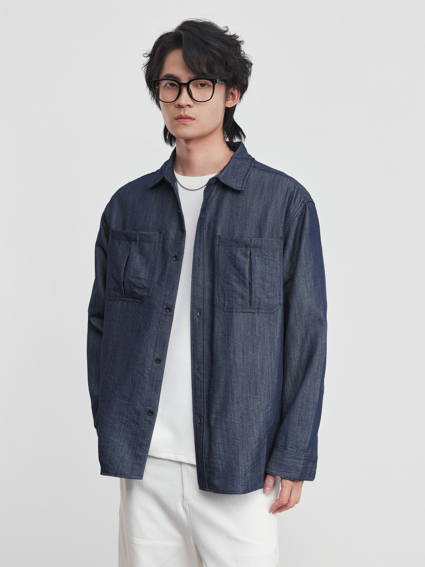 春季仿牛仔布長袖襯衫