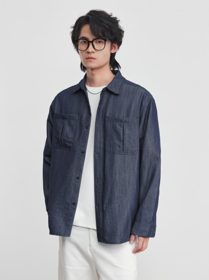 春季仿牛仔布長袖襯衫