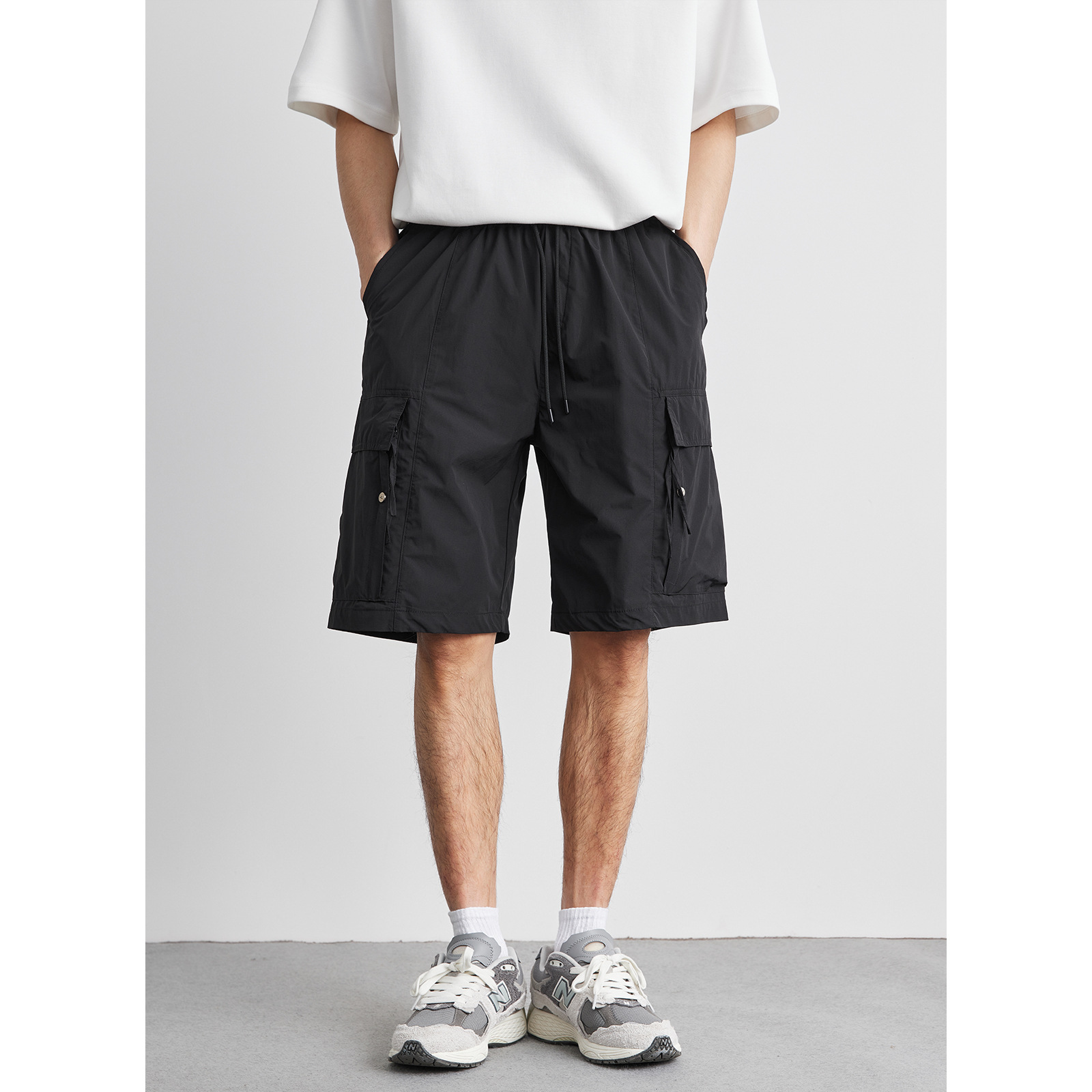 男士夏季簡約純色工裝速乾五分短褲