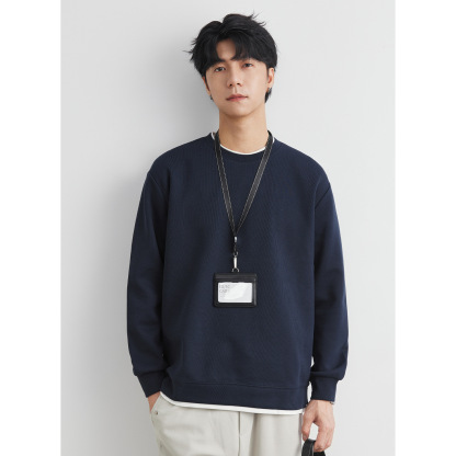 男士春秋310G重磅假兩件圓領衛衣