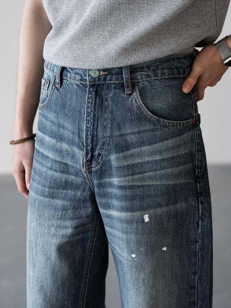 男春美式風寬鬆直筒牛仔褲