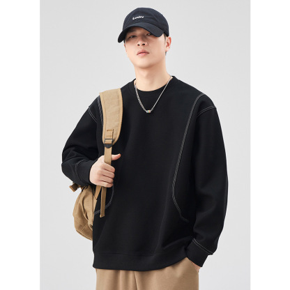 男士春秋明線圓領寬鬆套頭衛衣