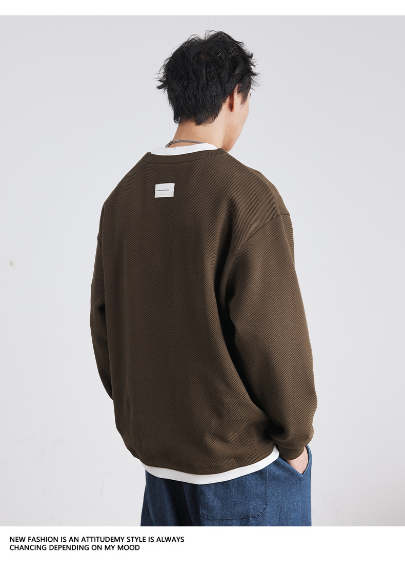 男士春秋肌理感假兩件衛衣