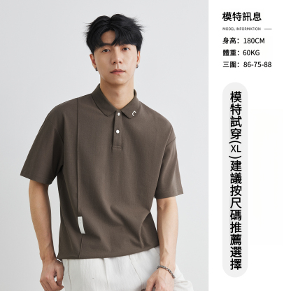 男士夏季美式寬鬆翻領短袖T恤