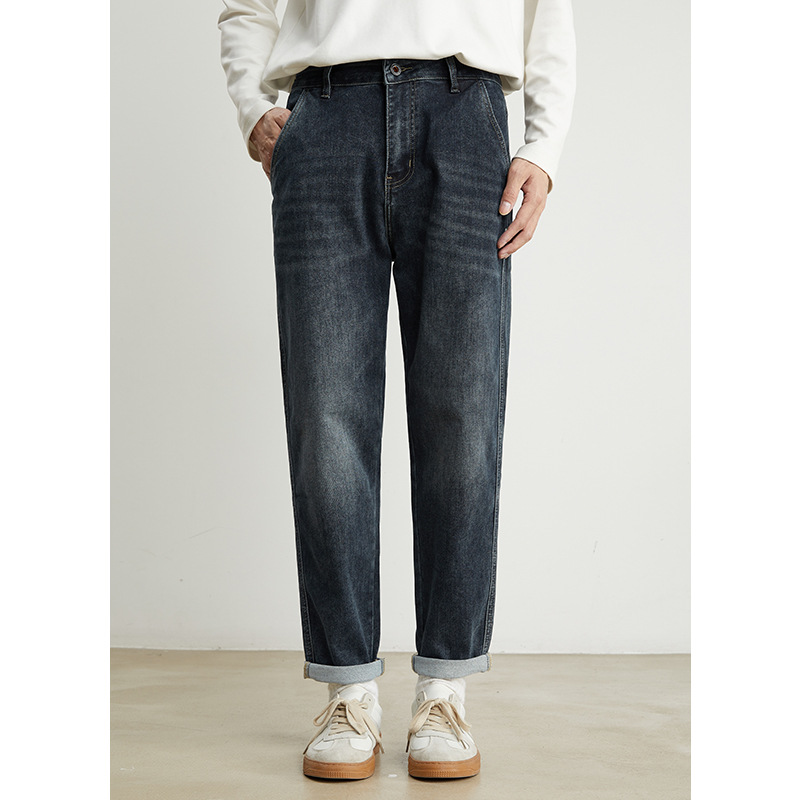 男士春秋水洗可加絨寬鬆牛仔褲