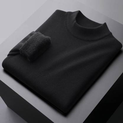 輕商務加絨羊毛一體半高領毛衣