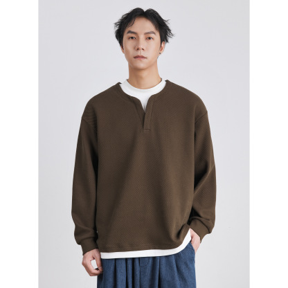 男士春秋肌理感假兩件衛衣