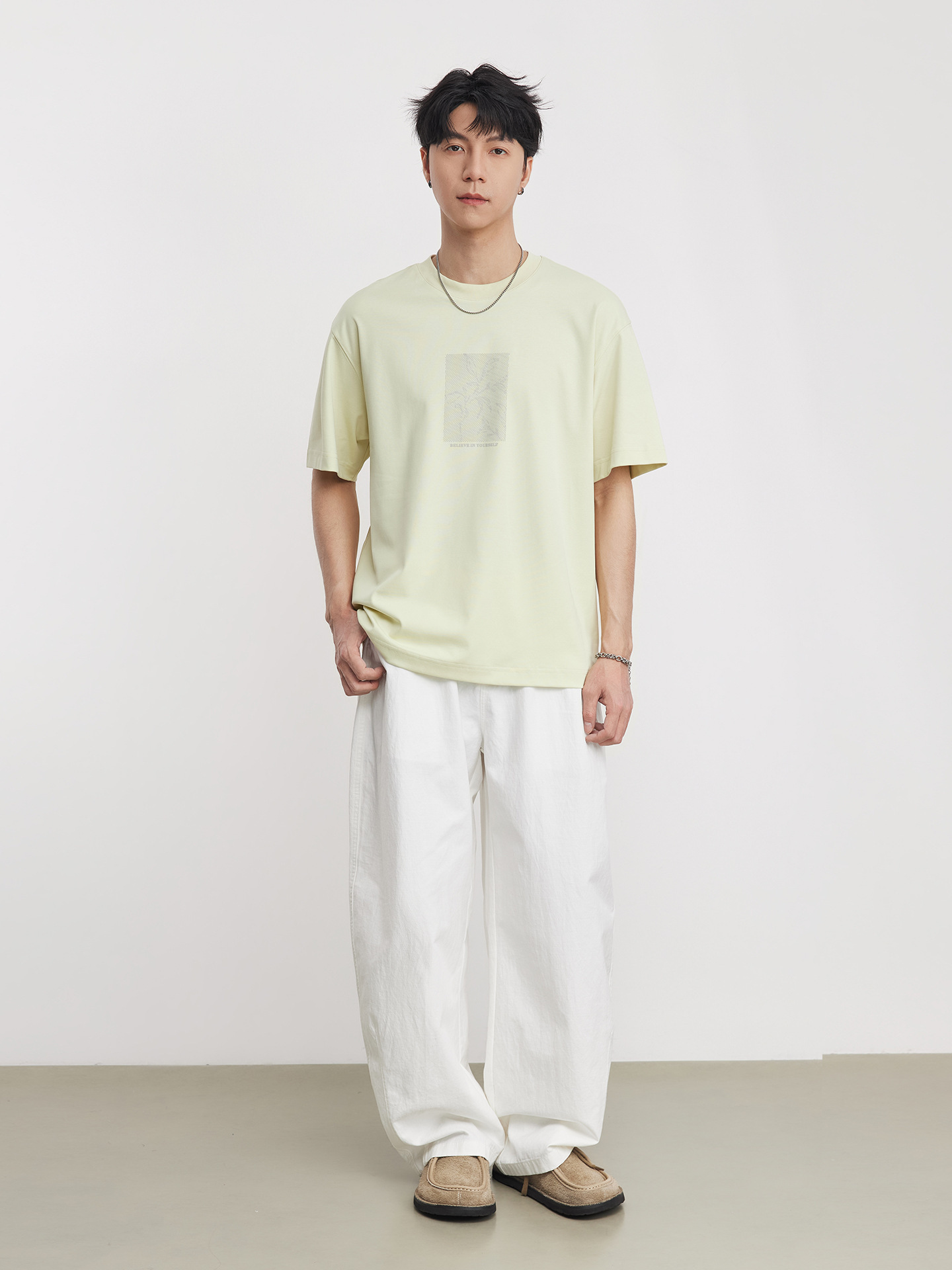 親膚液氮氨棉日系簡約印花圓領短T