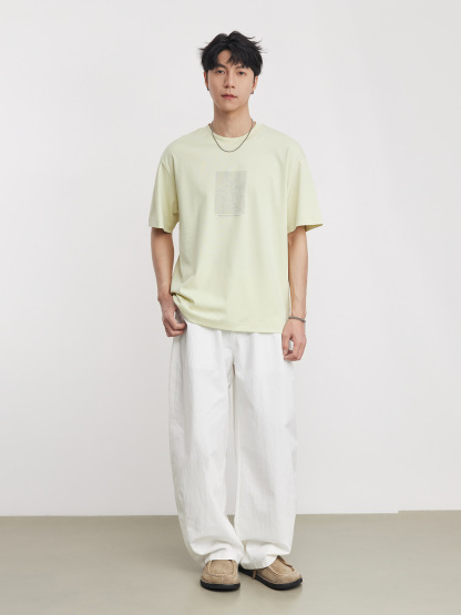 親膚液氮氨棉日系簡約印花圓領短T