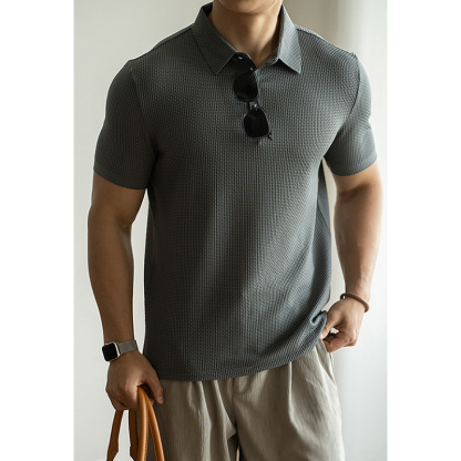 零壓感無痕冰絲提花商務休閒POLO衫