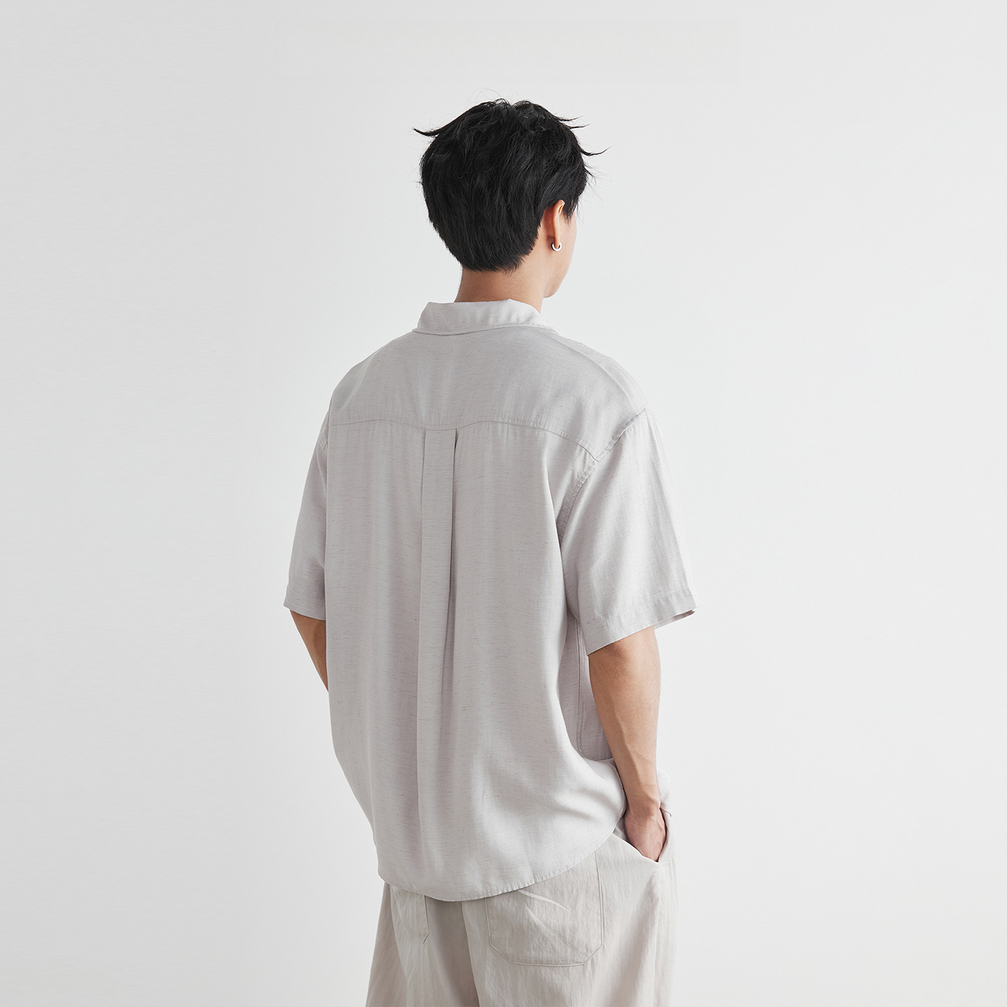 棉麻透氣梭織短袖襯衫