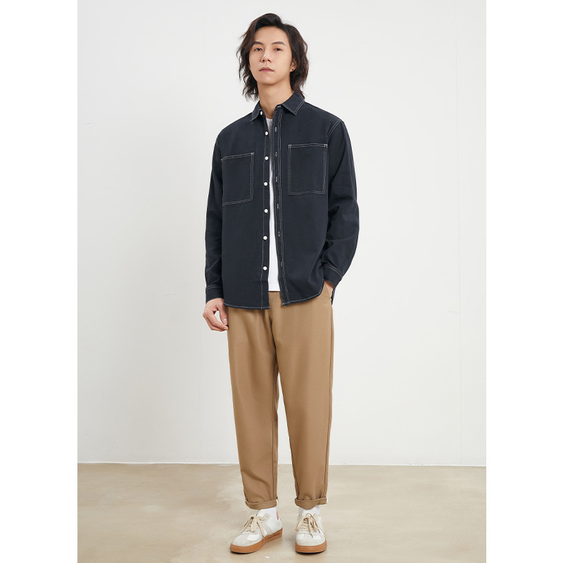 男士春季40支純棉長袖襯衫明顯設計