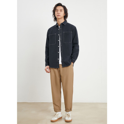 男士春季40支純棉長袖襯衫明顯設計