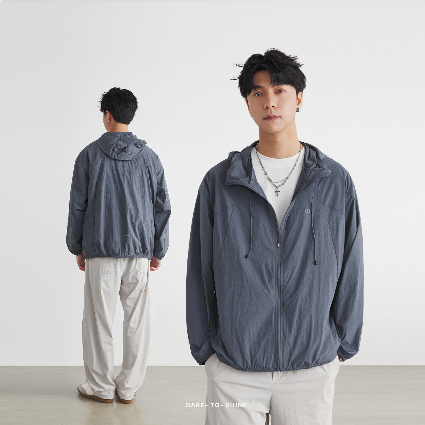連帽防曬純色透氣拉鏈設計外套