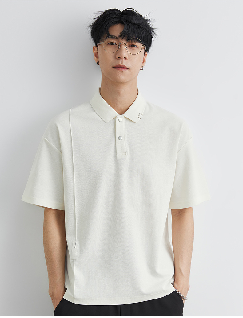 男士夏季美式寬鬆翻領短袖T恤