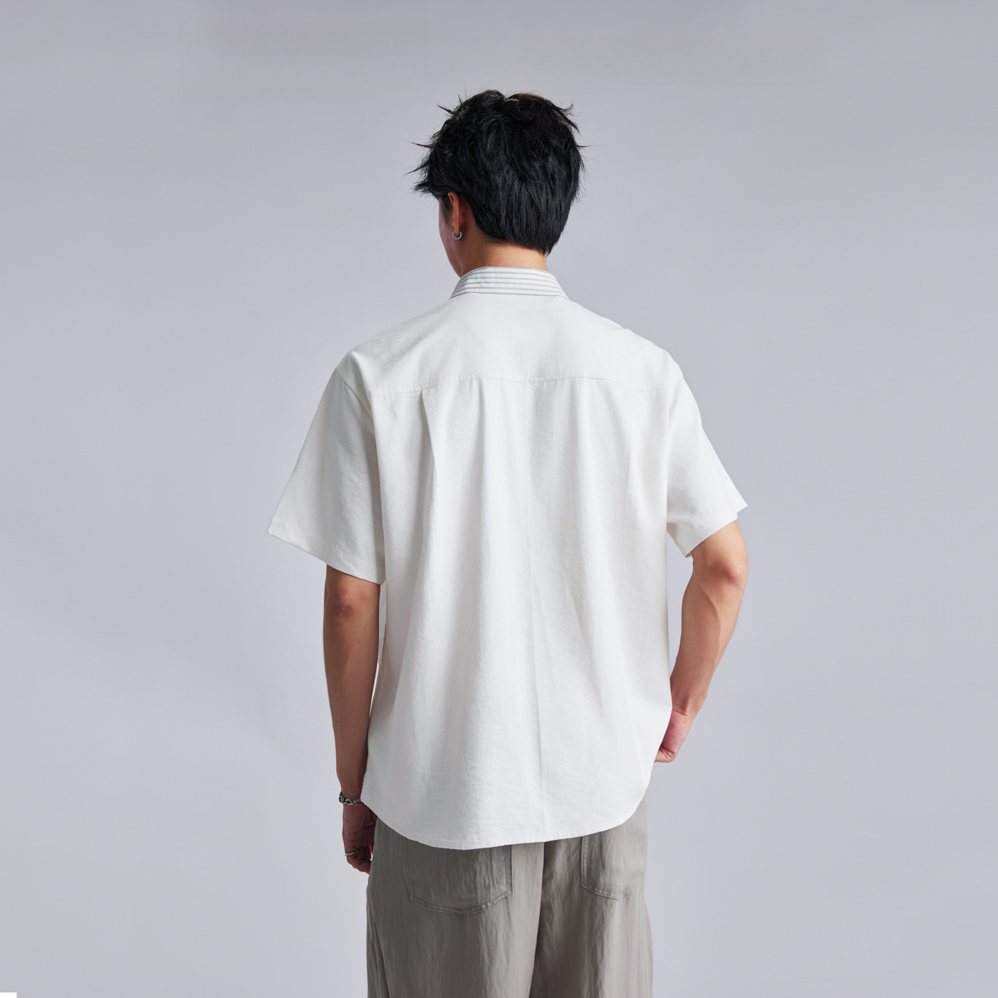 棉麻條紋撞色短袖T恤