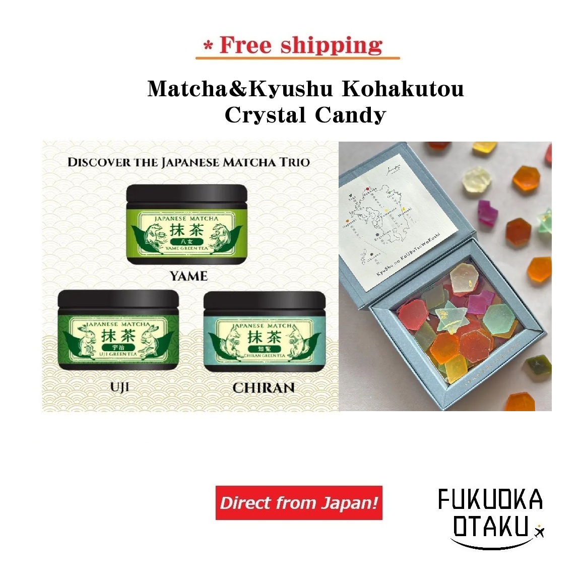 Matcha＆Kyushu Kohakutou Crystal Candy Set【Free shipping】【Direct from Japan】