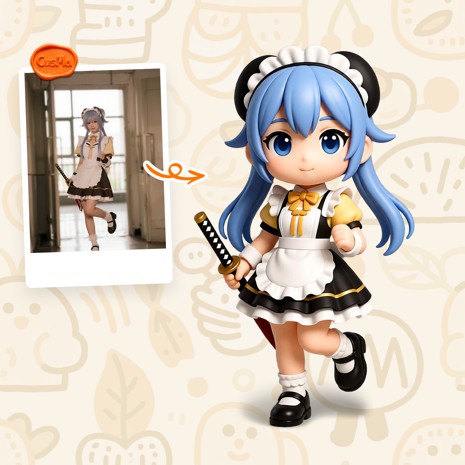 Anime Blonde Samurai Chibi Figure, Red Cape Double Katana, Collection & Gift Toy