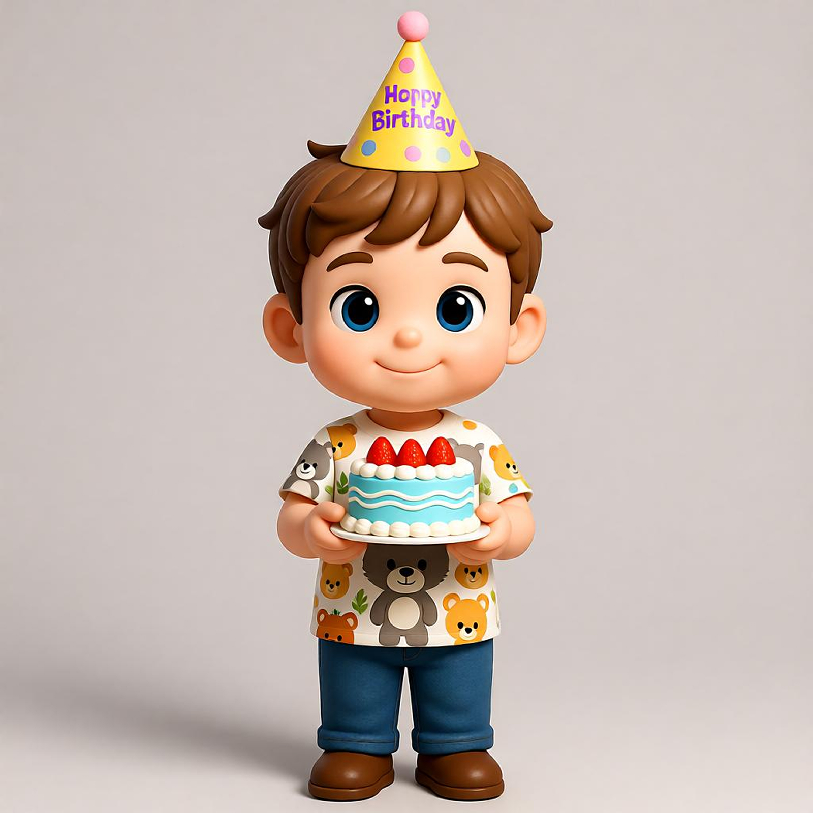 Custom 3D Figure Birthday Commemorative Chibi Boy Figure, Birthday Hat Cake, Kids Gift Toy