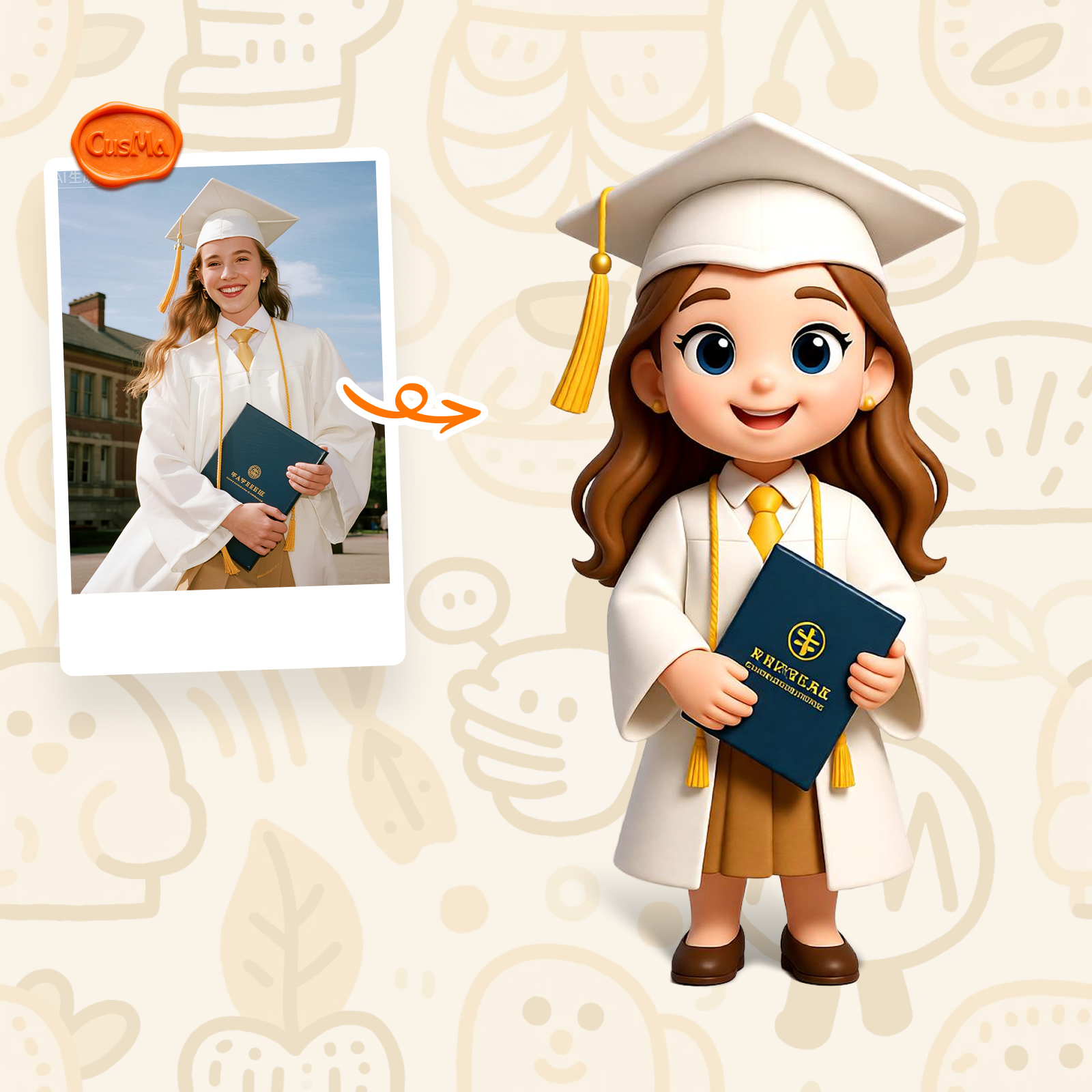 Customized 3D figure for Graduates in White