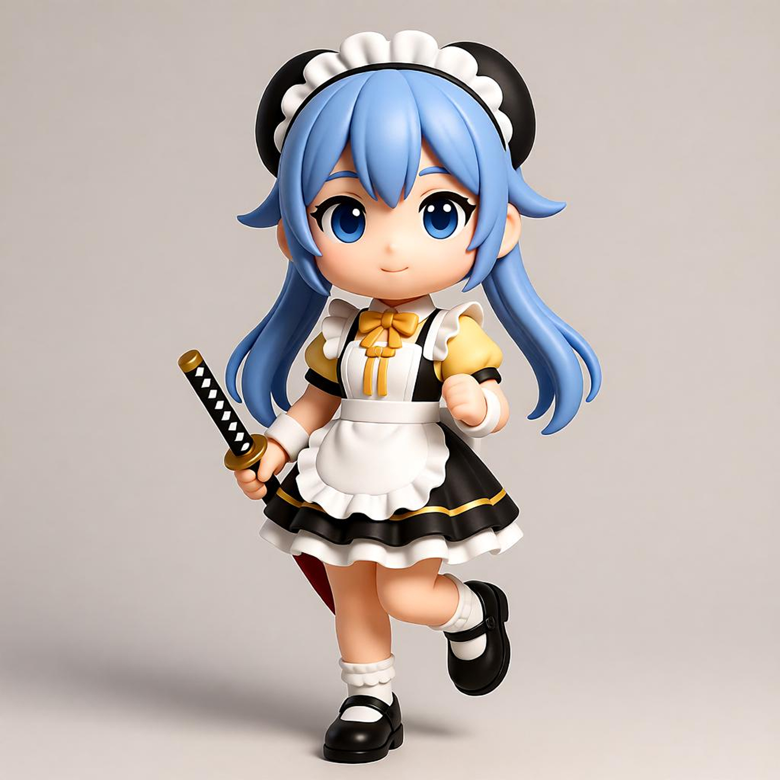 Anime Blonde Samurai Chibi Figure, Red Cape Double Katana, Collection & Gift Toy