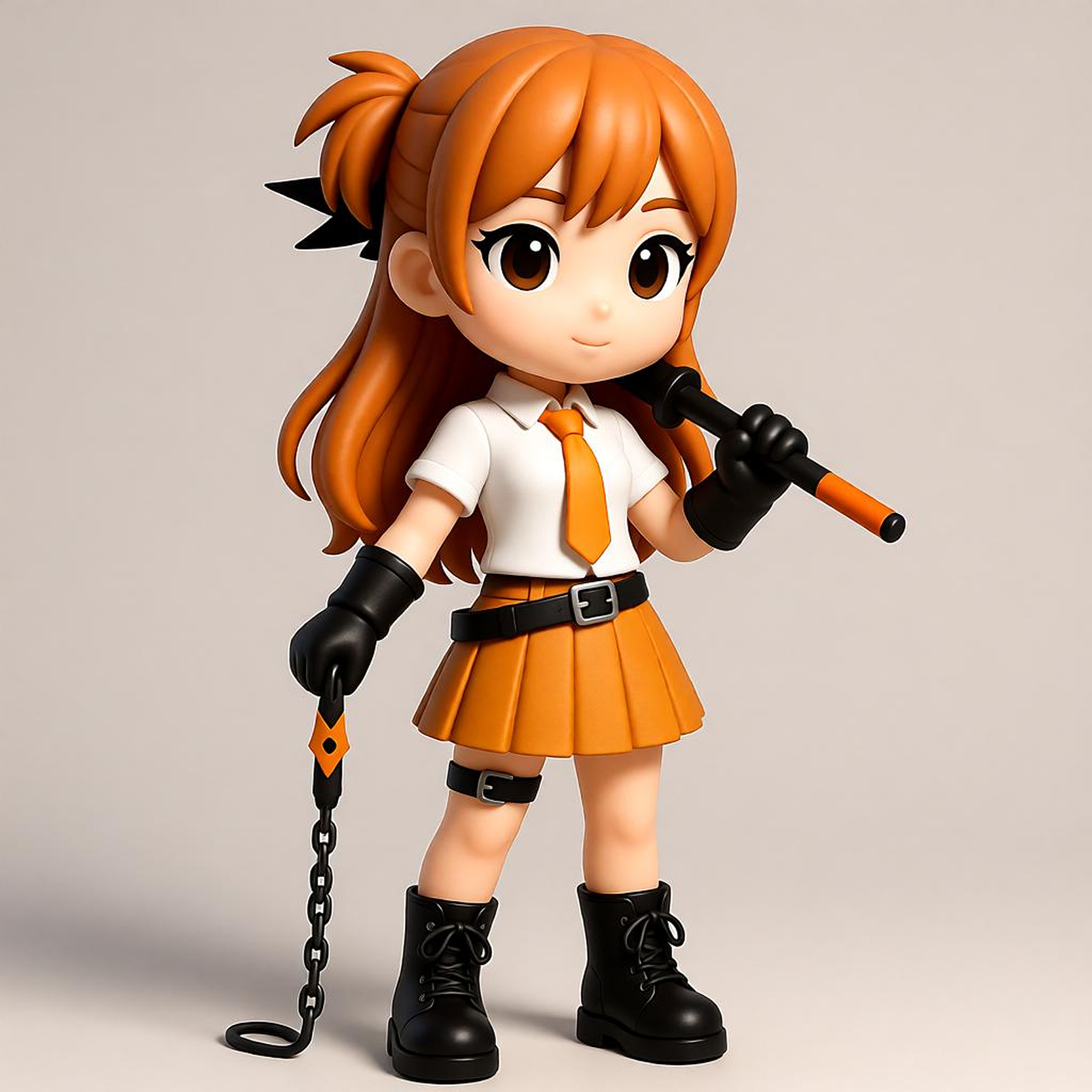 Campus Battle Girl Chibi Figure, Orange Skirt Baton, Anime Collection Gift