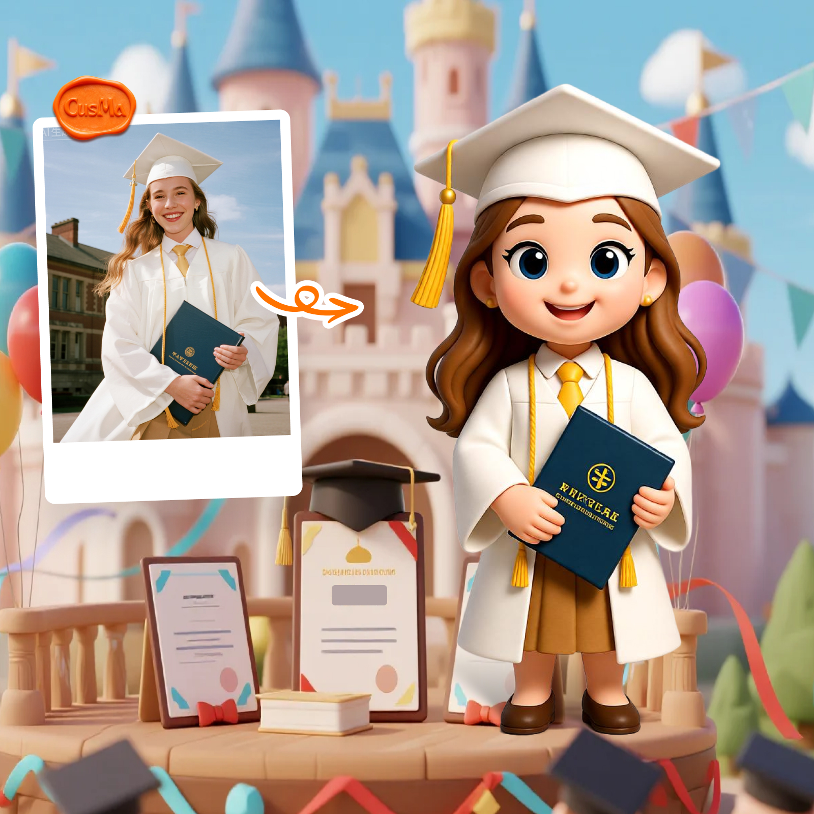 Customized 3D figure for Graduates in White