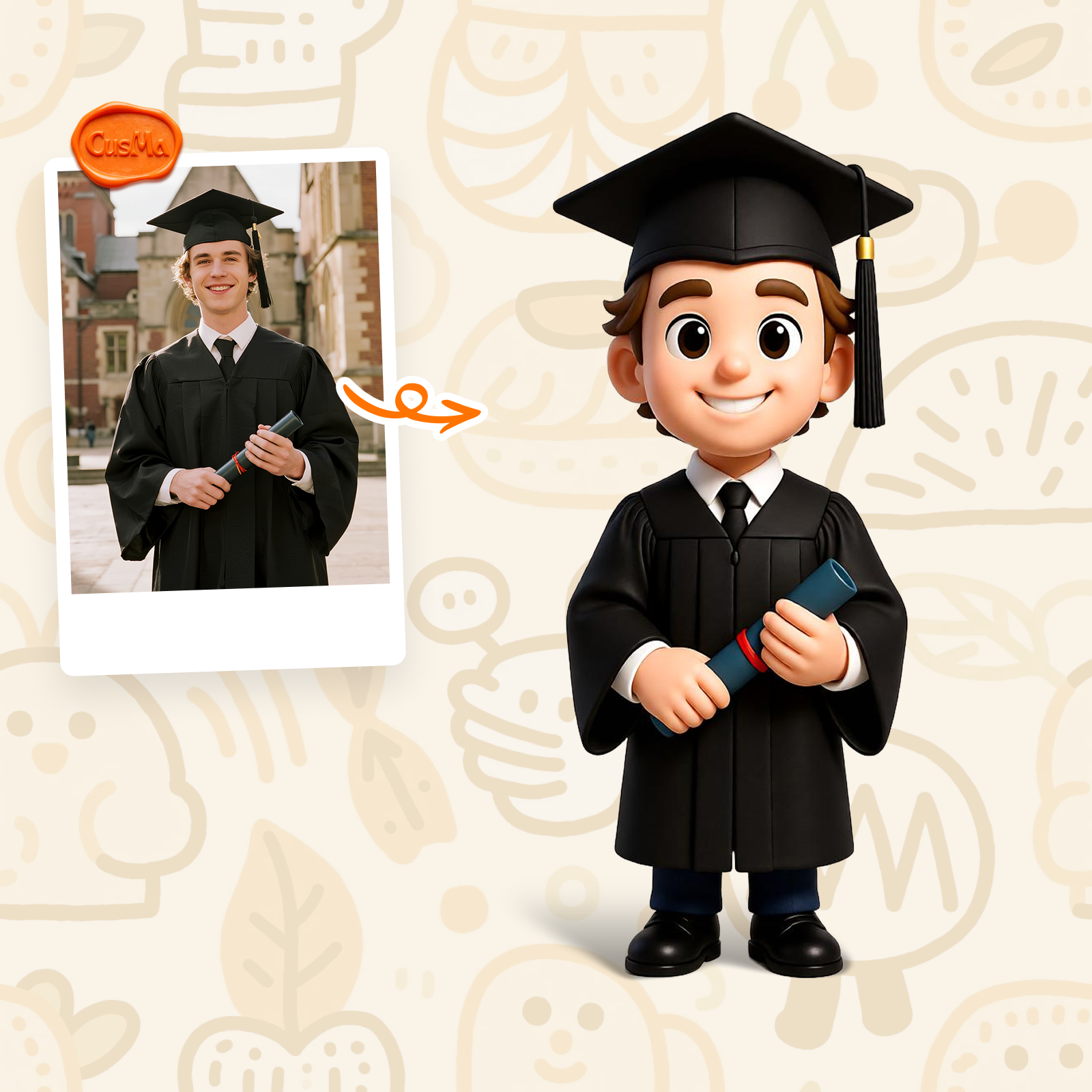Customized 3D figure for Graduates in Black