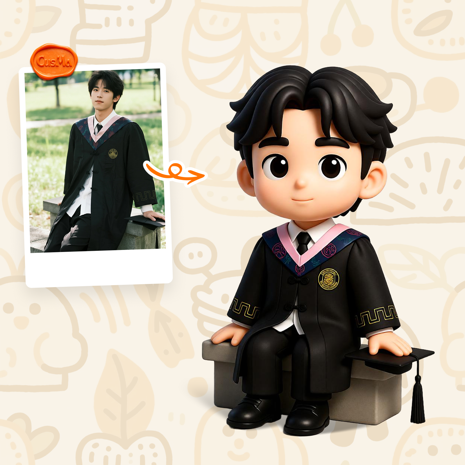 Customized 3D figure for Graduates in Black