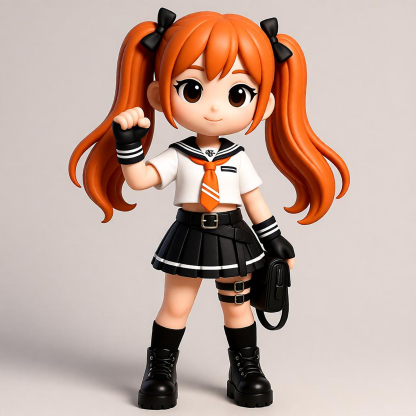 Custom 3D Figure Campus Sailor Style Chibi Girl Figure, Orange Hair Sailor Skirt, Student Collection Gift