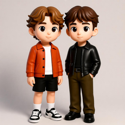 Urban Style Chibi Brothers Figure Set, Red Jacket / Black Leather Jacket, Trendy Collection Gift