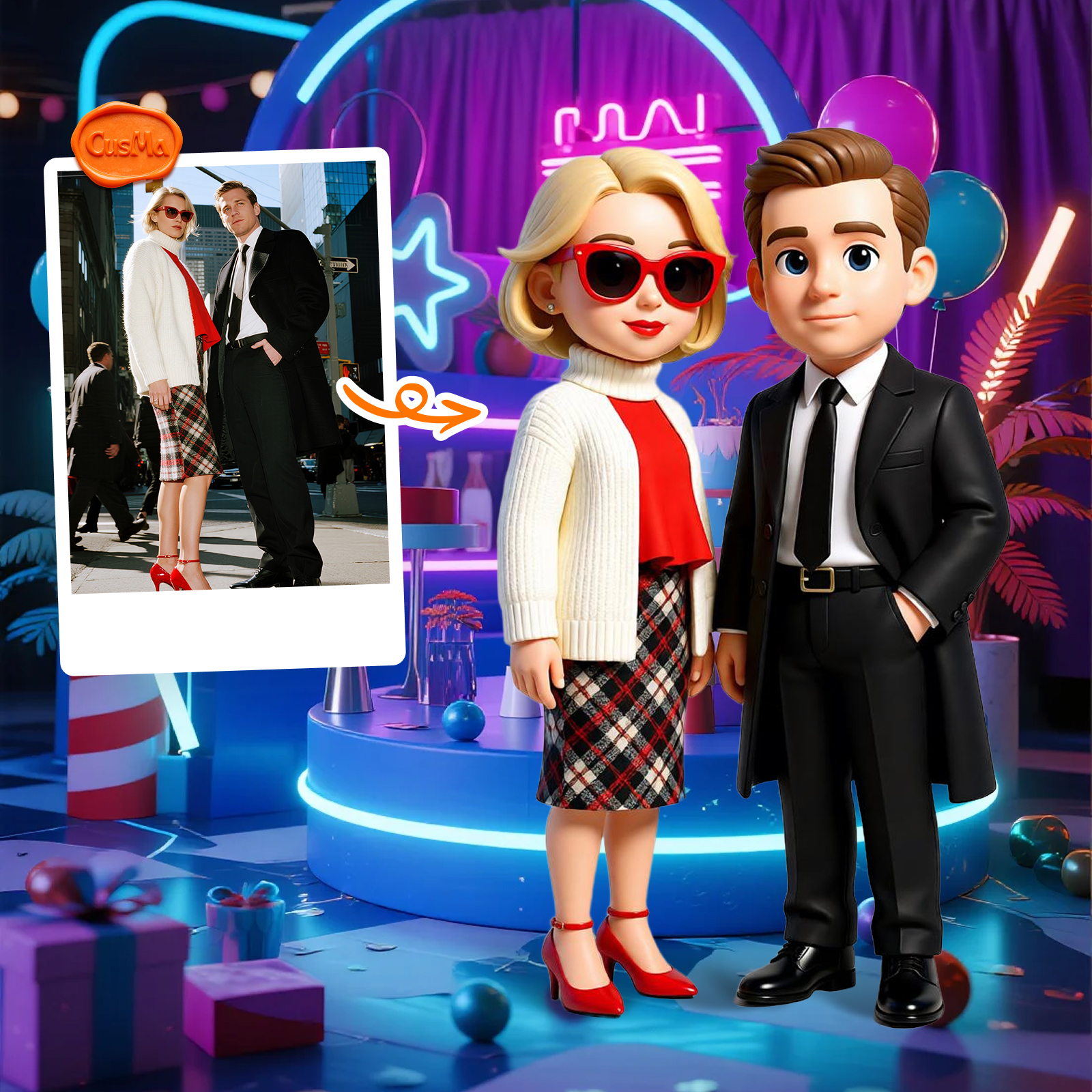 Customized 3D figure for  couple in casual wear