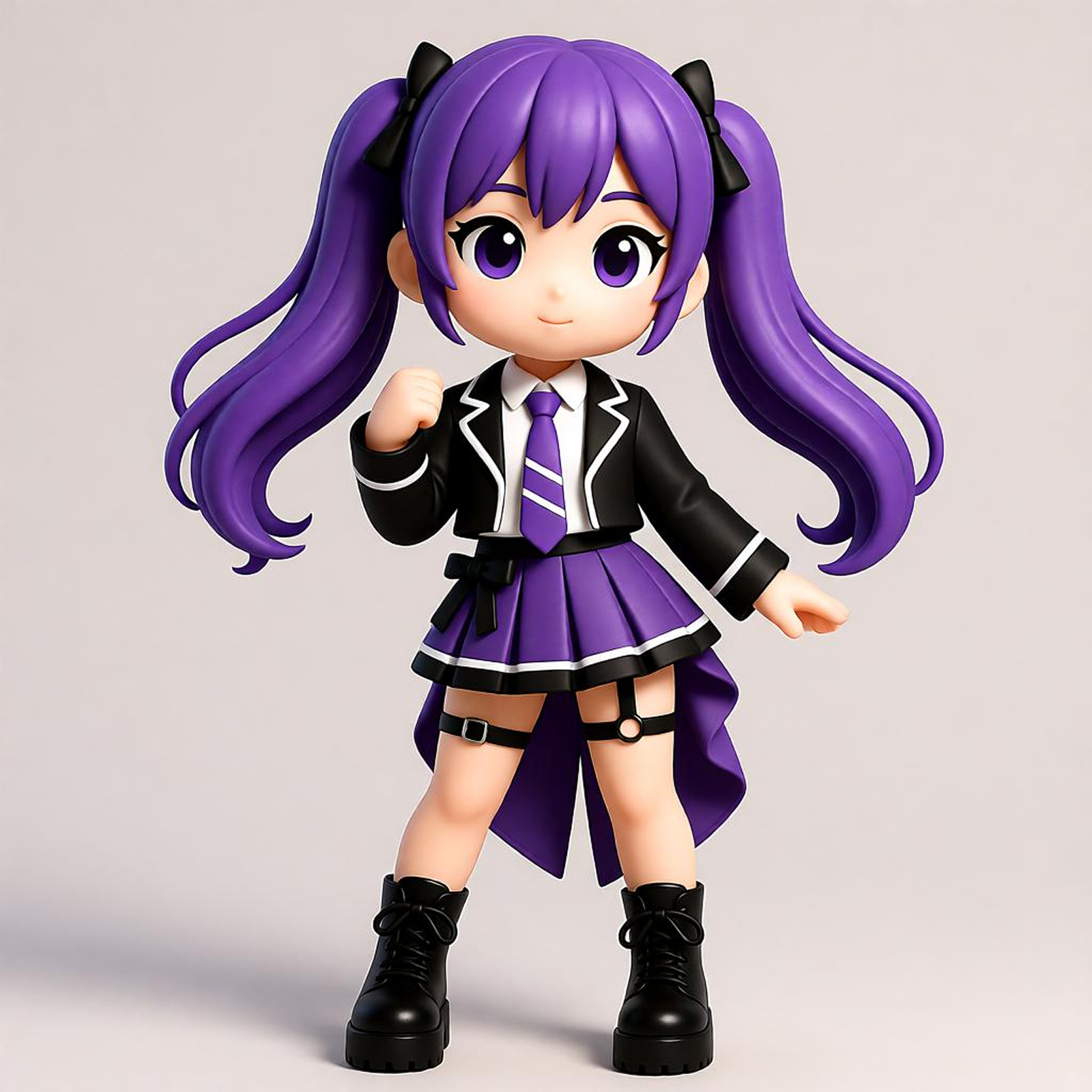 Custom 3D Figure Academy Style Chibi Girl Figure, Purple Hair Academy Skirt, Student Collection Gift