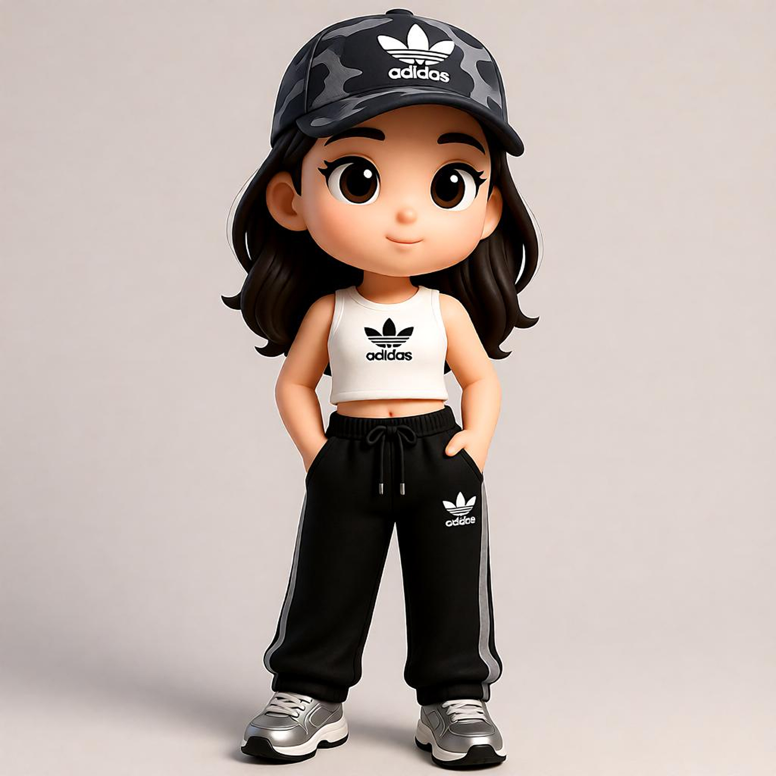 Cool Sport Style Chibi Figure, Camouflage Cap Sport Suit, Trendy Collection Gift