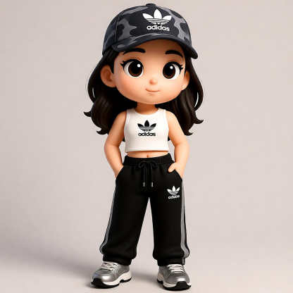 Cool Sport Style Chibi Figure, Camouflage Cap Sport Suit, Trendy Collection Gift