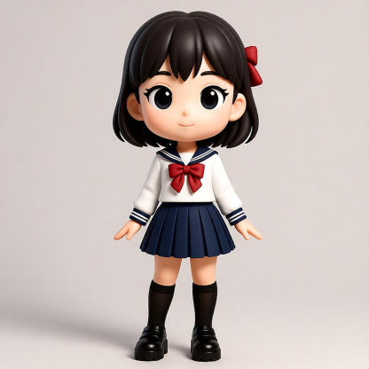 Campus Sailor Suit Chibi Figure, Blue-White-Red Bow, Student Collection Gift