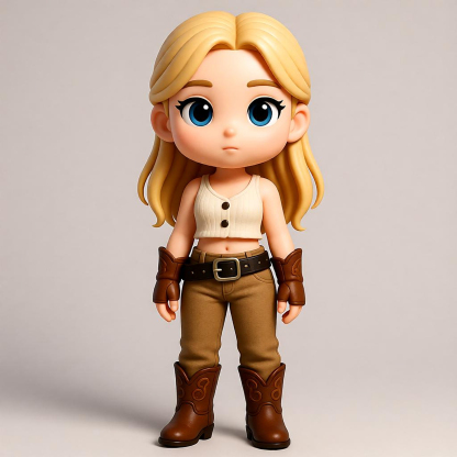 Western Cowboy Style Chibi Figure, White Vest Brown Boots, Trendy Collection Gift